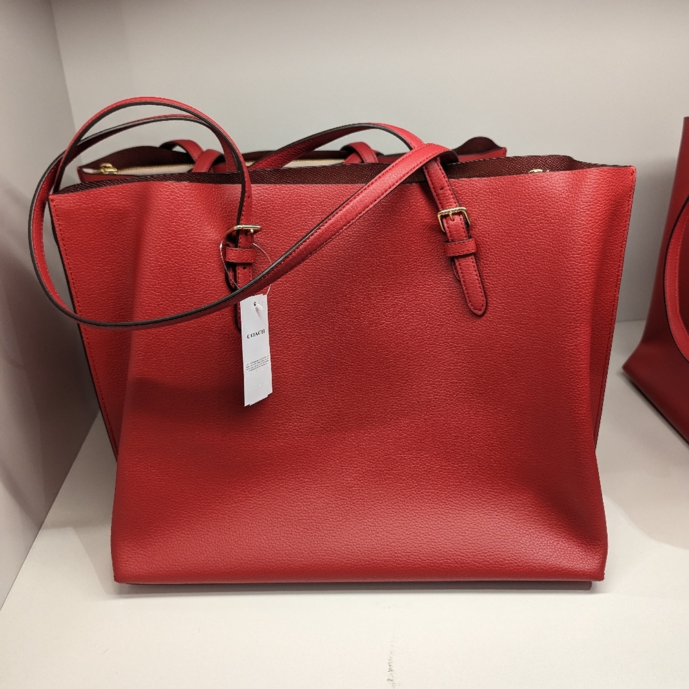 NWT COACH Mollie Double Face Leather Large Tote Handbag In Gold/Apple Red. - Picture 3 of 3
